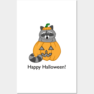 Halloween Pumpkin Raccoon Posters and Art